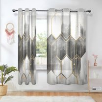 Yayeee Window Curtains Set of 2 for Living Room Light Filtering 63"x52", Gray Hexagons