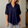 thumbnail image 3 of Bixock Plus Size Women 3/4 Length Sleeve Tops Maternity Shirts Linen Blouse Solid Color V Neck Roll Long Sleeve Lace Loose Wide Casual Daily Top, 3 of 6