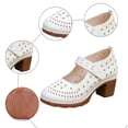 thumbnail image 5 of Rokment Women's Vintage Chunky Block High Heels Mary Jane Dressy Sandals Trendy Casual Hollow out Leather Closed Toe Ankle Strap Ballet Flat Dress Pumps Shoes Summer Fall White Size 9, 5 of 7