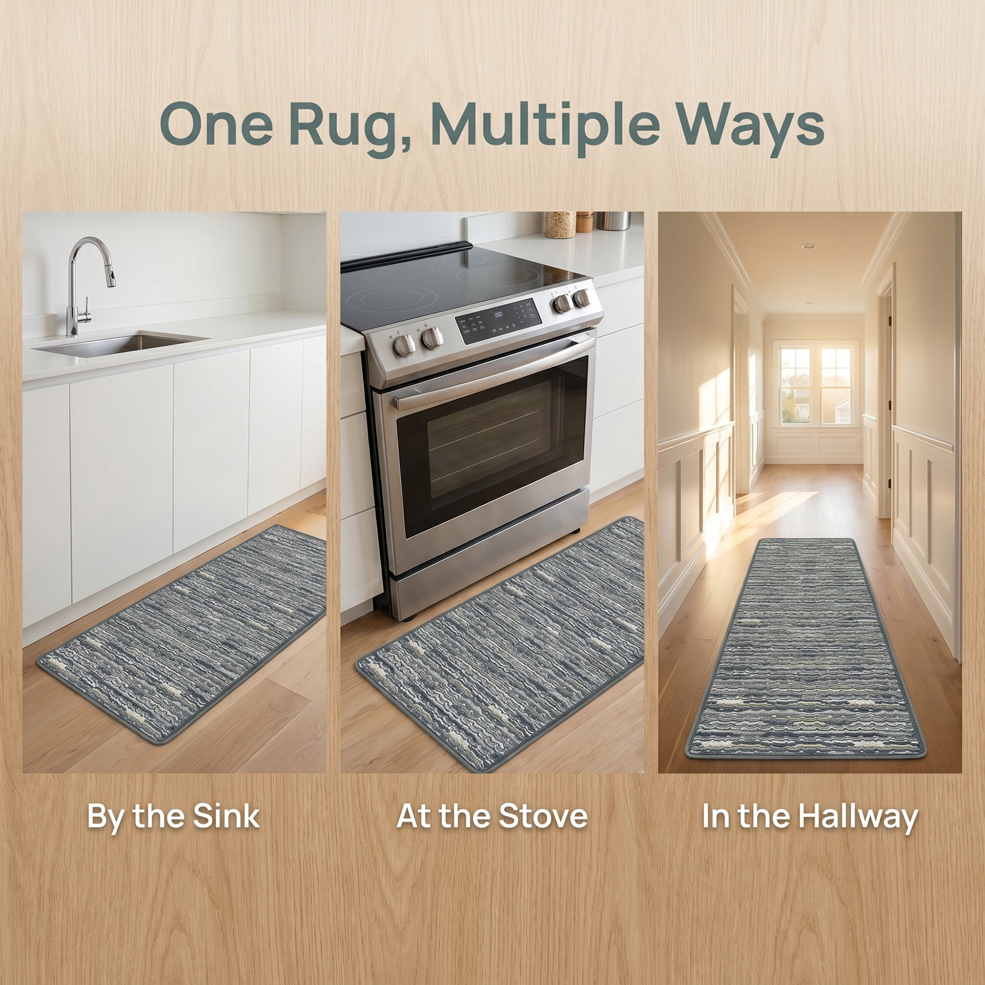 Kitchen Rugs Non-Slip Rubber Backing Mats for Floor Oil Absorbent Runner Grey 47" x 18"