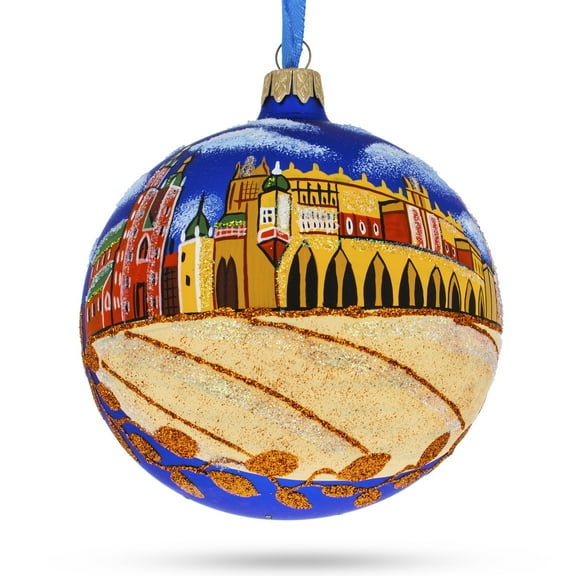 Market Square, Krakow, Poland Glass Ball Christmas Ornament 4 Inches