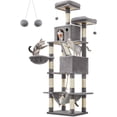 thumbnail image 1 of FEANDREA Árbol para Gatos de 206 cm de Altura, Torre de Gatos con 13 Poste, 2 Cuevas, 2 Plataformas, Cesta, Pompón, Hamaca, Gris Claro PCT190W01, 1 of 5