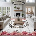 thumbnail image 3 of 5x7 Area Rugs for Living Room, Pink Roses Non Slip Area Rugs for Kitchen Bedroom Entryway, Spring Horseshoes Floral Leaves Gray Wood Washable Carpet Runner Rug Floor Mats for Bedroom Home Decor, 3 of 8