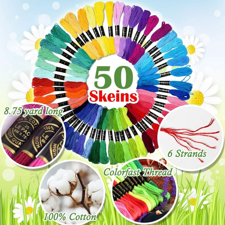 VICOVI 50 Skeins Embroidery Floss Rainbow Colors 30 Skeins White & Black  Embroidery Thread for Friendship Bracelet String Cross Stitch DIY String  Art