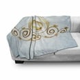 thumbnail image 3 of Wedding Soft Flannel Fleece Blanket, Vintage Style Victorian Ornaments on Blue Backdrop Rings Celebration, Cozy Plush for Indoor and Outdoor Use, 70" x 90", Baby Blue Yellow Caramel, by Ambesonne, 3 of 6