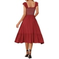 thumbnail image 3 of INSPIRE CHIC Women's Sundress Square Neck Ruffle Tiered Boho Midi Dress M Burgundy, 3 of 6