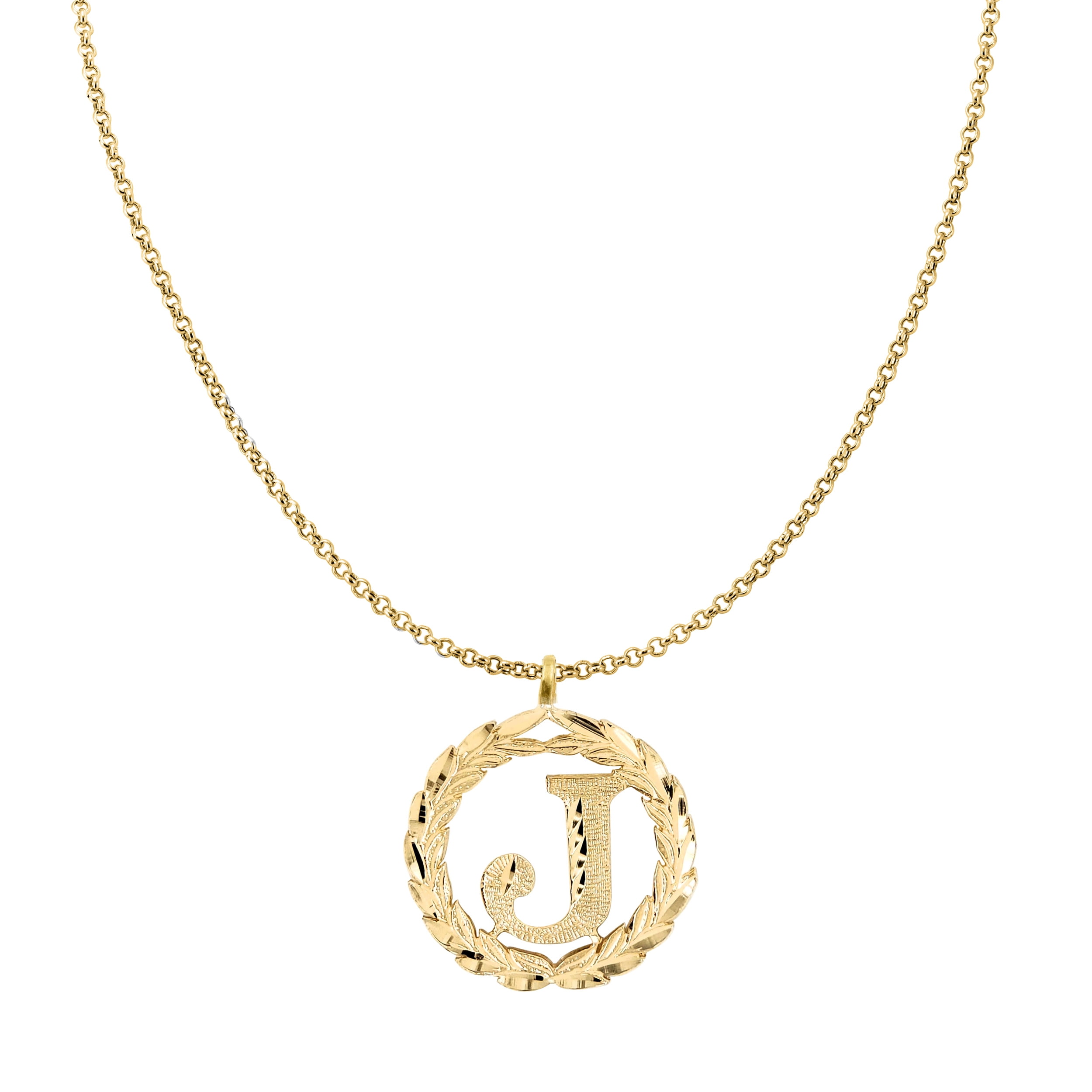 Precious Stars - 14k Yellow Gold Round Wreath Initial Letter 'J ...