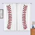 thumbnail image 3 of Boys Baseball Curtains Rod Pocket 42W x 63L Inch Sports Red Baseball Wall Decor for Kids Men Baseball Texture Teen Nursery Cool Art Printed Bedroom Living Room Window Drapes Fabric 2 Panels, 3 of 4
