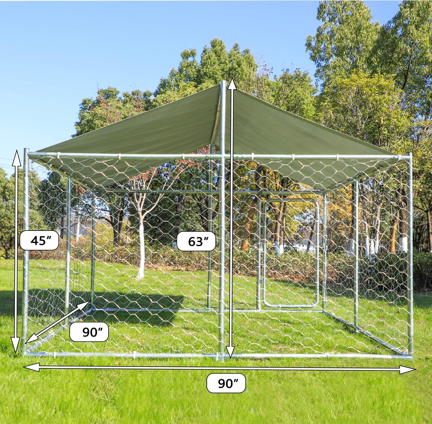 Haverchair Large Outdoor Dog Kennel, Heavy Duty Dog Kennel with Water&UV-Resistant Proof, Galvanized Steel Dog Pens Outside Dog House for Dog Run,Playpen (90" L x 90" W x 63" H)(90"L x 90"W x 63"H)