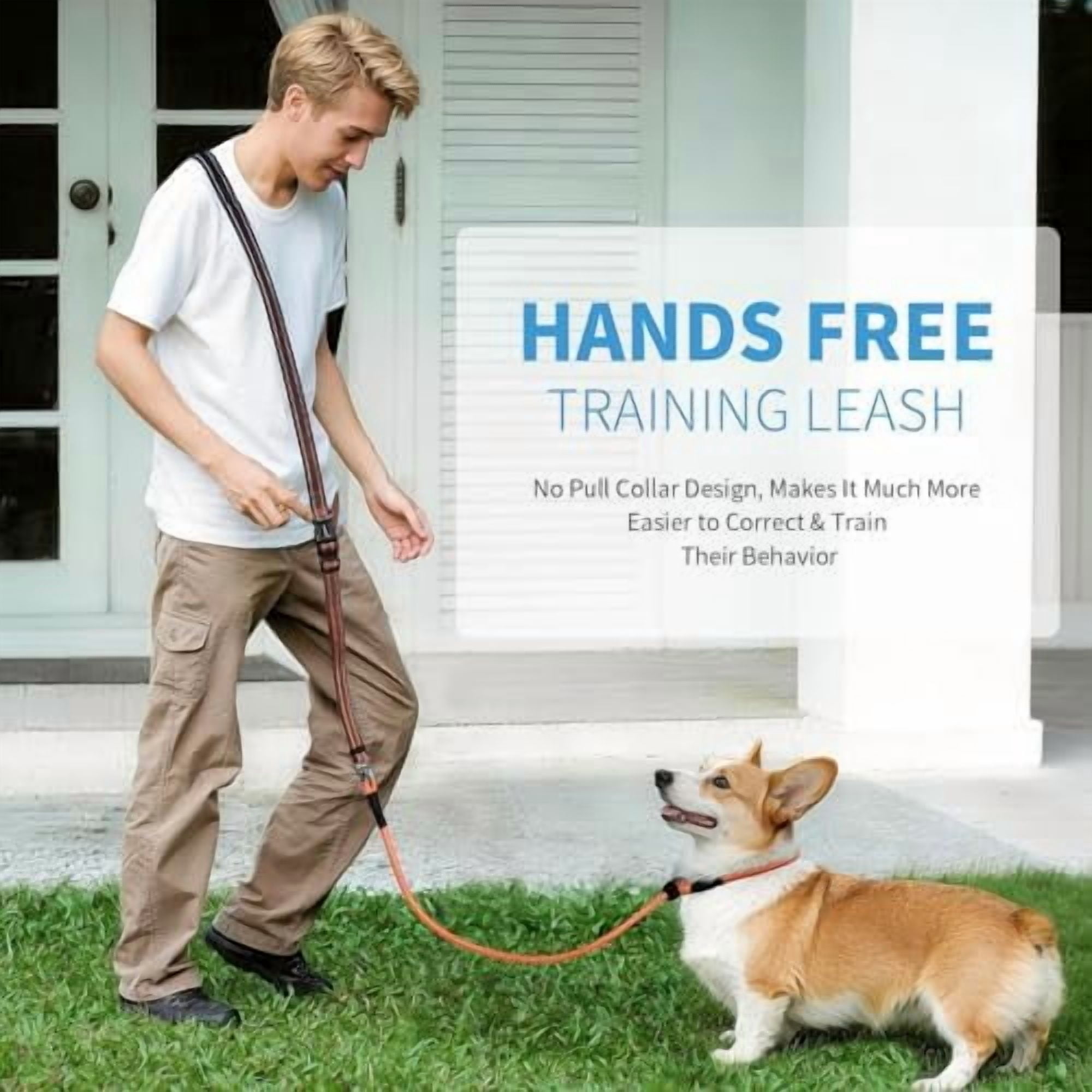 Slip Lead Dog Leash, Hands-Free No Pull Training Leash with Padded Handle for Medium Large Heavy Duty Dogs, Gradient Orange