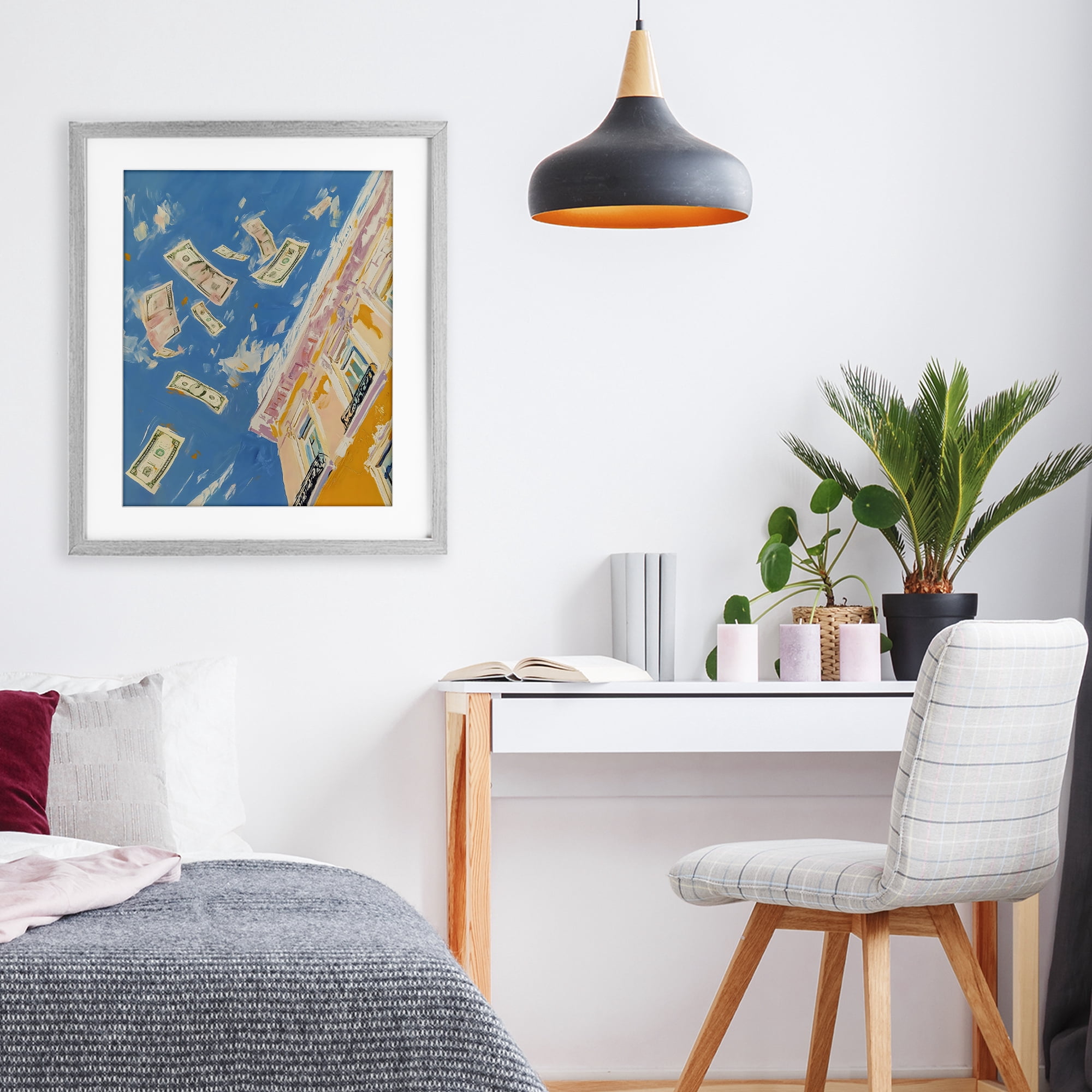 Stupell Industries Money Rain Drifting Past Windows Gray Framed Print Under Glass, design by The Prints Vibe