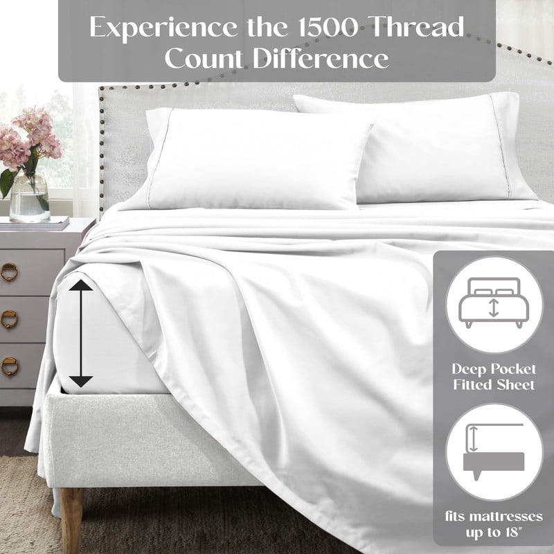 Superior 4-Piece 1400-1500 Thread Count White Sheet Set, Queen