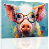 ZHONGYUTONG Animals with Glasses Wall Art Farm Animal Pictures Abstract Pig Canvas Painting Funny Pink Pig Poster for Nursery Children's Room Decor (12.00" x 18.00")
