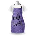 thumbnail image 3 of Saying Apron, Brush Calligraphy Make a Wish Words Uplifting Composition on Violet Background, Unisex Kitchen Bib with Adjustable Neck for Cooking Gardening, Adult Size, Violet Black, by Ambesonne, 3 of 4