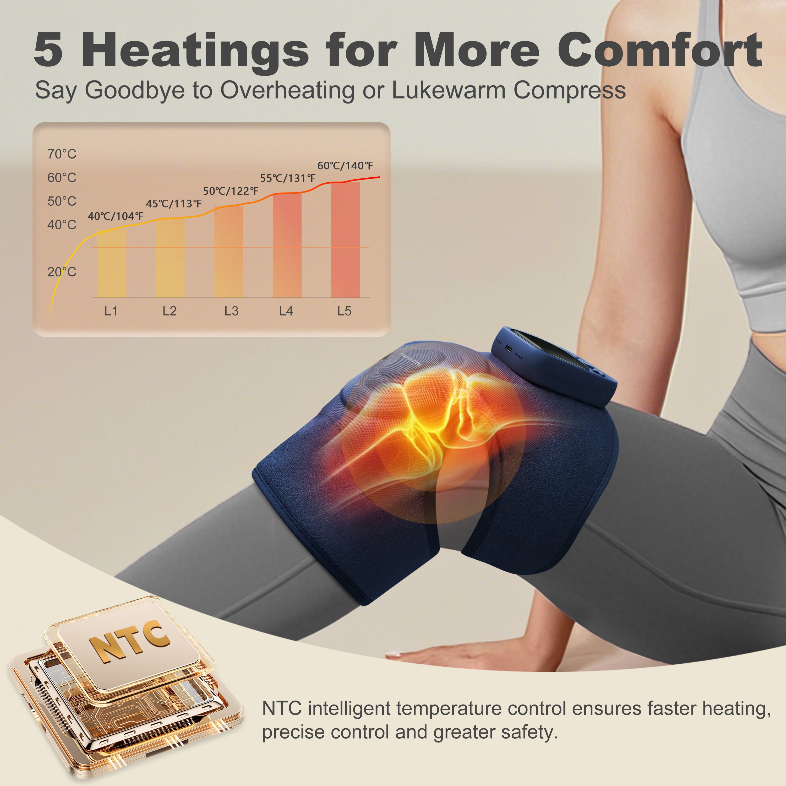 KingPavonini Wireless Knee Massager with Heat and Vibration for Knee, Shoulder, Elbow, Newly 4 Motors, 1 Pack