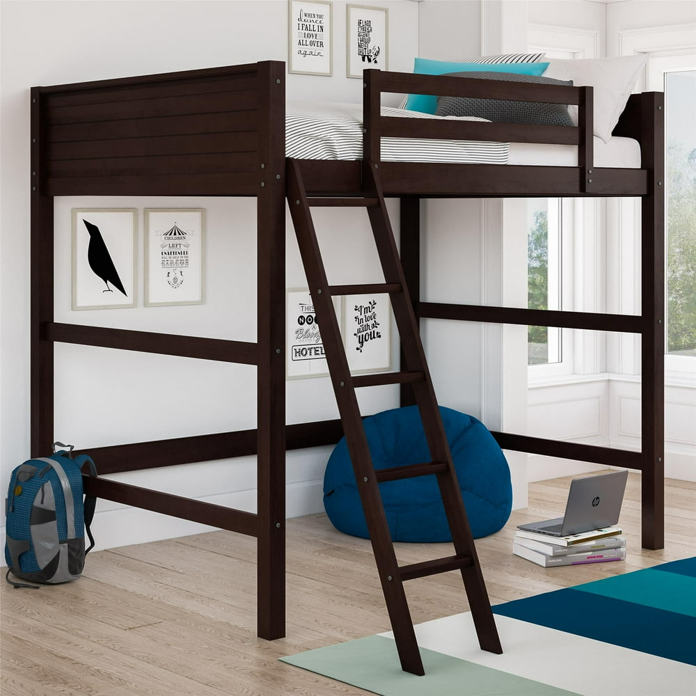 Your Zone Kids Wooden Loft Bed with Ladder, Full, Espresso Walmart