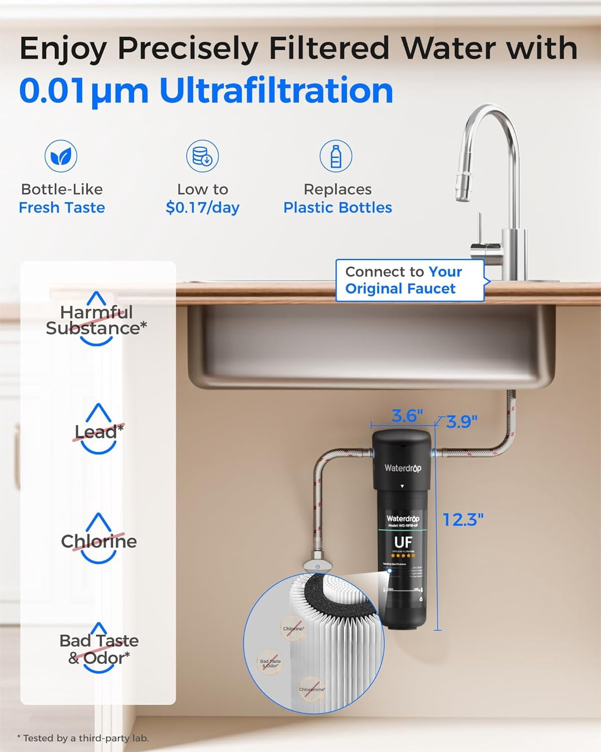 Waterdrop 10UA-UF 0.01 μm Ultra Filtration Under Sink Water Filter System, 1 Year, Reduces Lead, Chlorine, Bad Taste & Odor