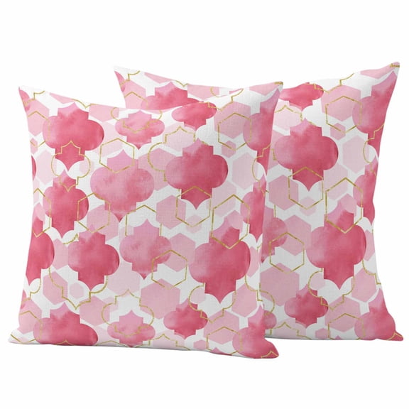 Pink Geometric Moroccan Outdoor Waterproof Pillow Covers, Abstract Art Pink Ombre Modern Decorative Square Throw Pillowcase Sofa Cushion Sham for Patio/Couch/Chair, 26"x26" 2 Pack