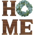 thumbnail image 1 of Wooden Home Sign Decorative Wooden Letters with Wreath Rustic Wall Hanging Wooden Home Sign Wall Decor Signs with Artificial Eucalyptus for Home Decor Living Room House, 9.8 x 8.5 Inch (Brown), 1 of 7