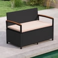 thumbnail image 1 of Costway Outdoor Storage Bench with Cushion Backrest & Acacia Wood Armrests Hidden Storage Black + Beige, 1 of 7