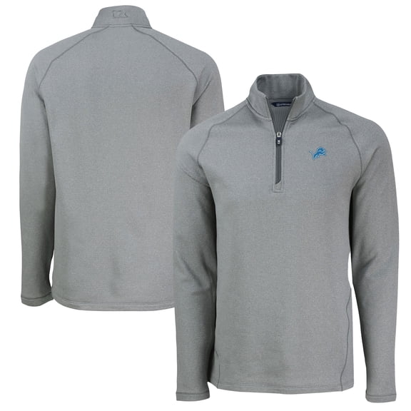 Men's Cutter & Buck  Heather Gray Detroit Lions Peshastin Eco Fleece Tri-Blend Raglan Recycled Quarter-Zip Jacket