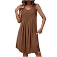 thumbnail image 2 of Ovzne Robes d'Été pour Femmes Robe Mode Féminine Été Couleur Unie Sans Manches Col Rond Robe Décontractée en Coton et Lin Robe de Printemps Liquidation, 2 of 6
