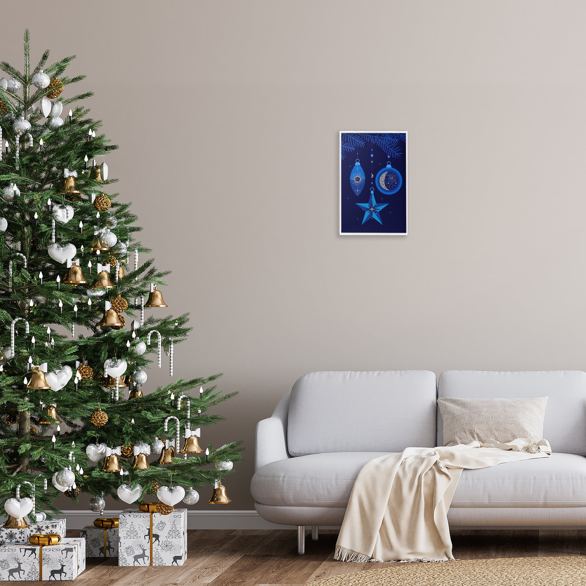 Stupell Industries Blue Holiday Ornaments Holiday Painting White Framed Art Print Wall Art, 12 x 18