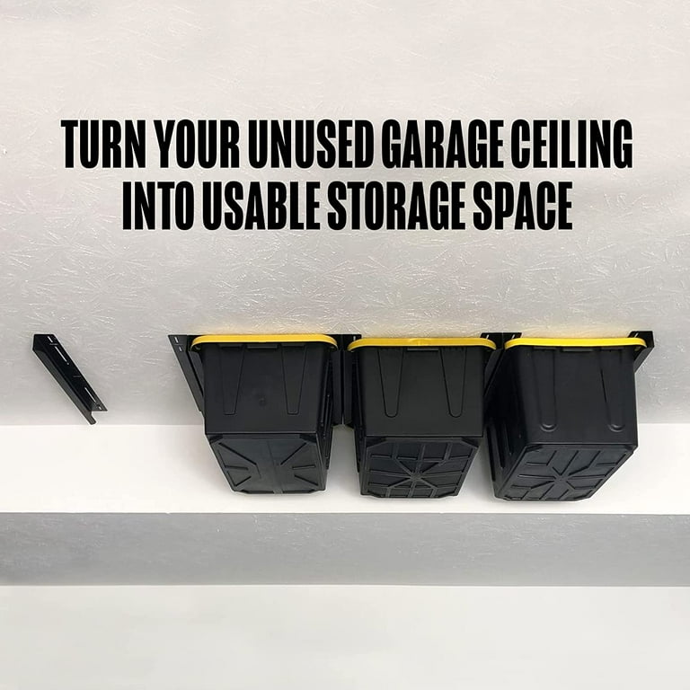 Koova Overhead Bin Rack for Six Bins | Overhead Garage Storage Rack to Mount on Ceiling with Adjustable Width | Supports Most Black and Yellow Storage Koova Overhead Bin Rack for Six Bins | Overhead Garage Storage Rack to Mount on Ceiling with Adjustable Width | Supports Most Black and Yellow Storage