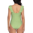 thumbnail image 6 of Yiaed Green Gingham Print Women's Ruffled One Piece Swimsuit V Neck Swimwear Slimming Monokini for Woman-Small, 6 of 8