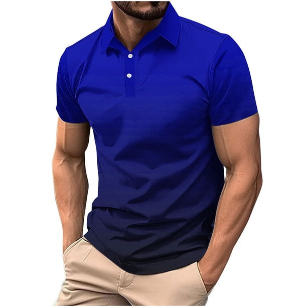 Blusa y camisa de manga corta con cuello vuelto para hombre, informal, lisa, de manga corta, con botones y cuello vuelto.