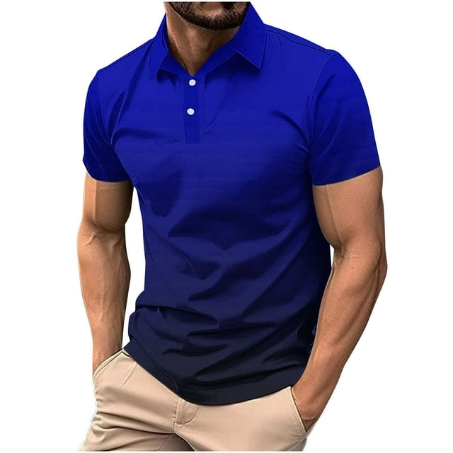 WRKEKC Mens Short Sleeve Button Down Shirts Casual Gradient Print Button T-Shirt Shirt for Stylish Look