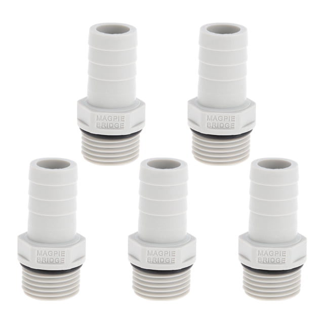 Conector de tubo recto con rosca macho de plástico Unique Bargains 5/8" 1/2"G Gris Blanco 5 Pcs