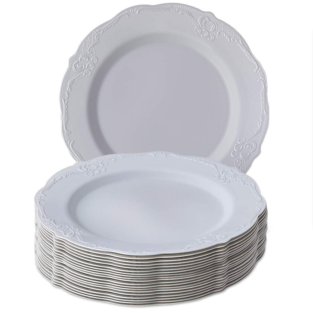 DISPOSABLE DINNERWARE SET 20 Dessert Plates Vintage - Grey, 7.5 