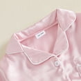 thumbnail image 6 of Cjfdfy Toddler Baby Girl Satin Pajamas Set Solid Color Ruffled Trim Button Down Long Sleeve Tops And Pants Little Baby Cute Soft Satin Loungewear 1-6Y, 6 of 9