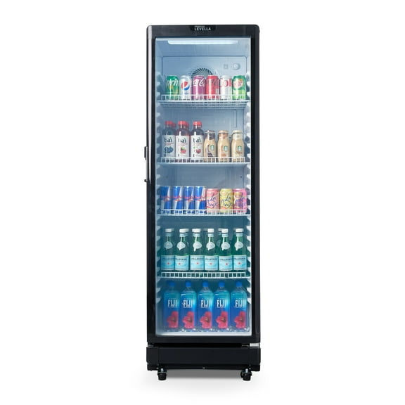 Premium Levella 12.0 cu ft Single Door Glass Display Refrigerator, Black