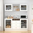thumbnail image 5 of RichYa Kitchen Pantry 63" Spacious Countertop Hutch Cabinet with 3 Drawers Wine Bottle Rack, Cup Holder & Power Strip White, 5 of 8