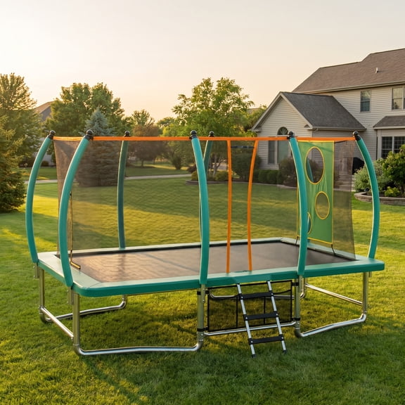 10x16FT Outdoor Rectangular Trampoline for Kids and Adults with Safety Enclosure Net and Ladder