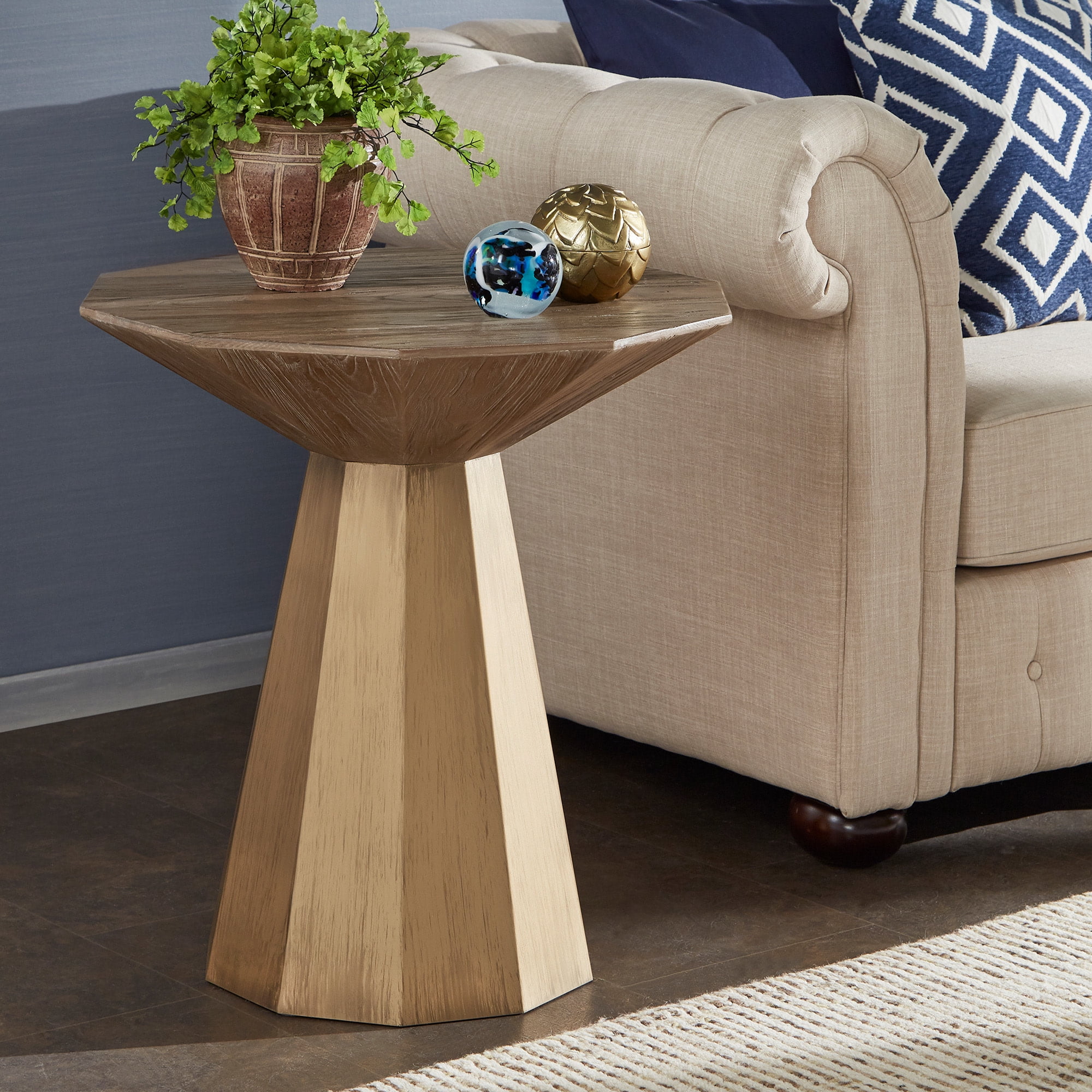 Weston Home Lennon Antique Gold Reclaimed Wood Decagon End Table