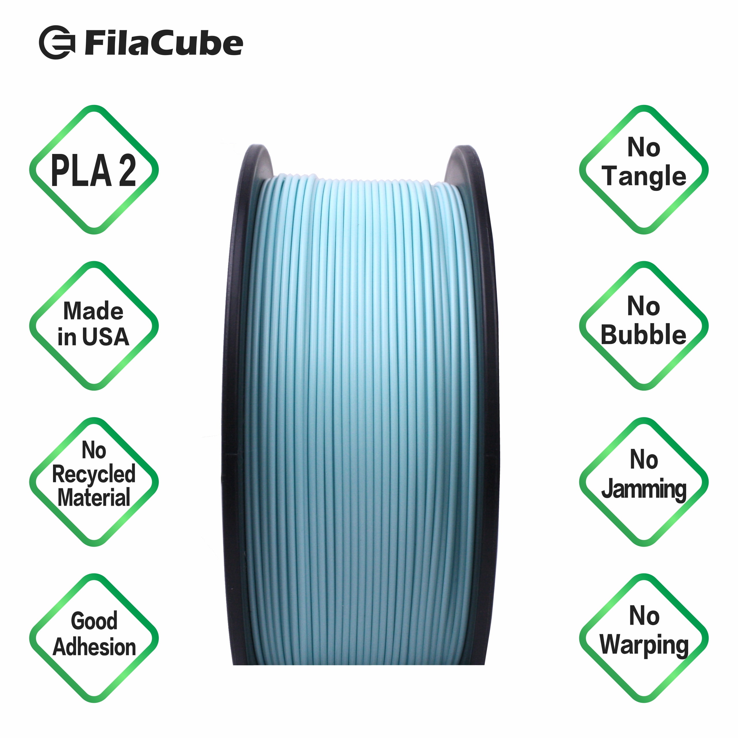 Mint Blue (combination of green, blue and a hint of white, light blue) 1.75mm 1kg FilaCube PLA 2 (PLA 2nd Generation) 3D FDM/FFF Printer Filaments [Made in USA]