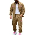 thumbnail image 2 of yuCgh Men's 2-Piece Casual Set with Loose Fit Fleece-Lined Jacket and Outdoor Cargo Pants, Warm for Winter Activities, Durable and Functional for Outdoor and Sports Use,Camel L, 2 of 8