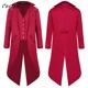 thumbnail image 5 of Esmoquin rojo Retro Medieval para hombre, chaqueta de cola de golondrina, disfraz de vapor Punk, vestido de Palacio, uniforme de Europa, 5 of 6