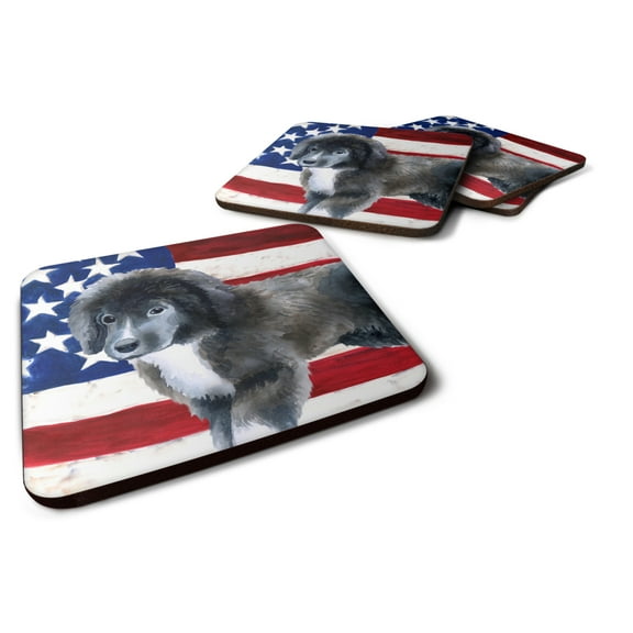 Newfoundland Puppy Patriotic Foam Coaster Set of 4