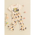 thumbnail image 5 of Suagox Toddler Girl Pants Outfit Letter Print Short Sleeves Tops with Bee Pattern Bell Bottom Trousers Set for 6-24 Months and 2-4 Years Old Girls, 5 of 10