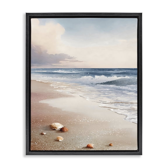 Stupell Industries Traditional Washed Up Seashells Black Floating Frame Canvas Art, 17 x 21, by Franklyn Gregory