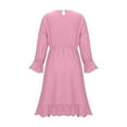 thumbnail image 3 of Girls Long Sleeve A Line Dresses Ruffle Crew Neck Party Dress for Kids Pink 6-7Years, 3 of 6