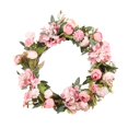 thumbnail image 1 of Corona de puerta artificial, corona de hortensia rosa para primavera verano Feliz Sencillez, 1 of 5