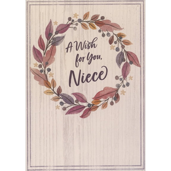 Designer Greetings Rustic Leaf Wreath on Wood Grain Background Thanksgiving Card for Niece