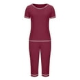 thumbnail image 4 of XuJwPNcy Women's Pajamas Set Comfy V Neck Sleepwear Short Sleeve Top with Capri Pants Pjs Sets Soft Loungewear, 4 of 7