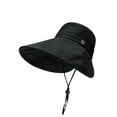 thumbnail image 2 of Women Outdoor UV Protection Wide Brim Fishing Hat with Ponytail Hole Adjustable Windproof Sun Cap(Black,One Size), 2 of 6