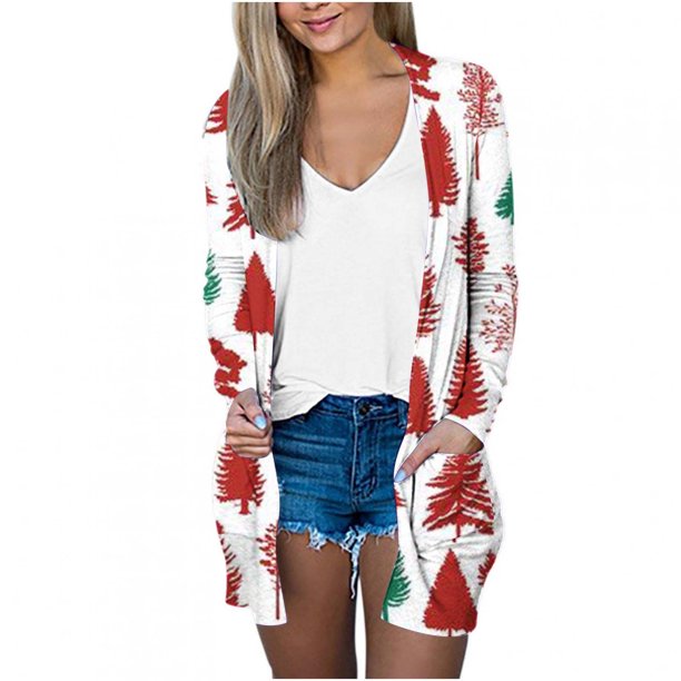Cárdigan de Navidad Para Mujer, Blusa Holgada de Manga Larga Con Estampado de Moda Para Otoño Odeerbi ODB197614